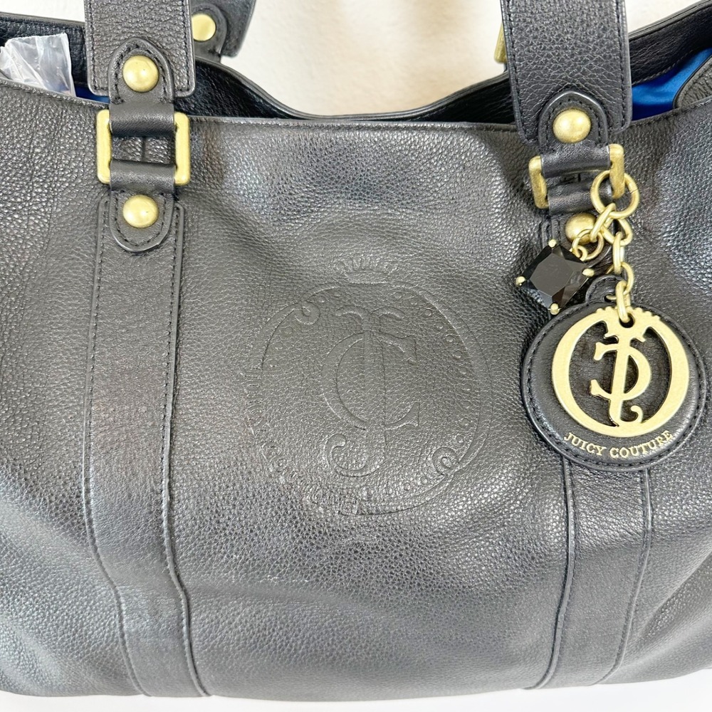 Juicy Couture Black Pebbled Leather Large Tote Bag with Gold Accents - Picture 4 of 13